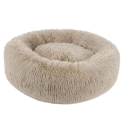Image of BVAGSS Anxiety Dog Bed, Round Plush Donut Bed Cat Marshmallow Fluffy Cuddler Washable Calming Puppy for Small/Medium Dogs XH034 (Diameter:60 cm, Light Brown)