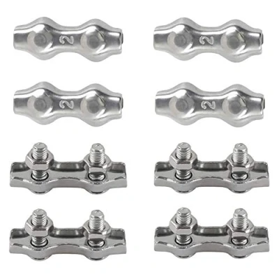 Image of M2 Duplex Clamp 304 Stainless Steel Heavy Duty Wire Rope Clips Bolt Cable for Clotheslines Fixed Patio Hanging Sun Sails 8PCS