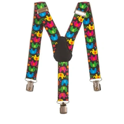 Image of Olata Children’s Elasticated Elephant Design Y Shape Braces/Suspenders (1 5 Years) 2.5cm. Black