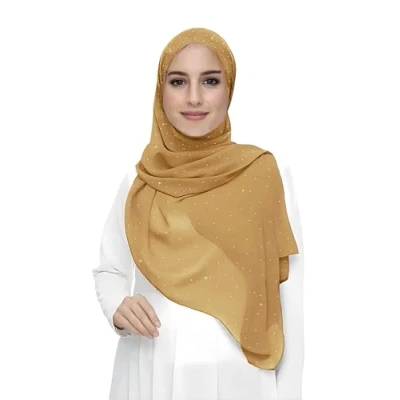 Image of Sparkle Shimmer Gold Glitter Women&#039;s Chiffon Hijab Head Scarf Lightweight (Camel)