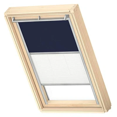 Image of VELUX Original Roof Window Duo Blackout Blind for CK04, Dark Blue, with Grey Guide Rail