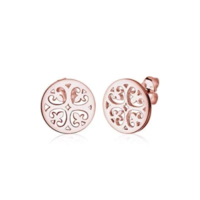 Image of Elli Women Genuine Jewellery Earrings Stud Ear Ornament Floral 925 Sterling Silver Gold Plated Rose