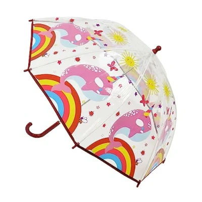 Image of Kids Unisex Clear Dome Whale Unicorn Fish Pink Narwhale Umbrella Bubble Brolly Children School Travel