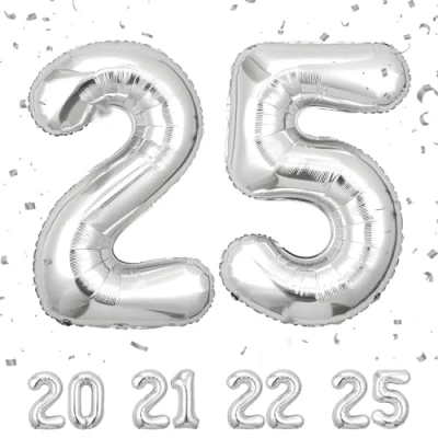 Image of Number Balloons 25,Sliver 25 Balloon 40 Inch Giant Helium Foil for Boys Girls 25th Birthday Party Decor Anniversary Decorations Supplies