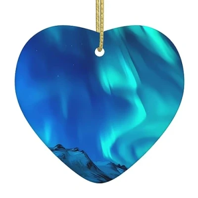 Image of Northern Lights Print Personalised Christmas Bauble, Ceramic Hanging Ornament, Tree Decoration For Boyfriend Girlfriend Wife Xmas Gifts