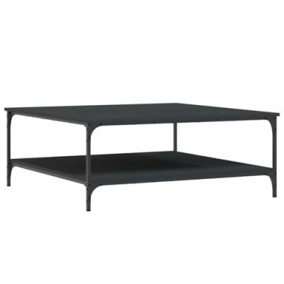 Image of vidaXL Modern Square Coffee Table in Black Engineered Wood with Storage Shelves Elegant Living Room Furniture