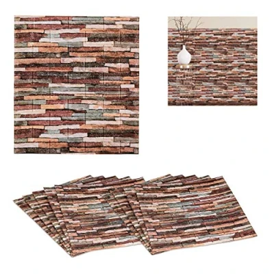 Image of Relaxdays Self Adhesive Wall Panels, Set of 10, Cut to Size, Modern Look, Stone Pattern, Paneling, 77 x 70 cm, Colourful