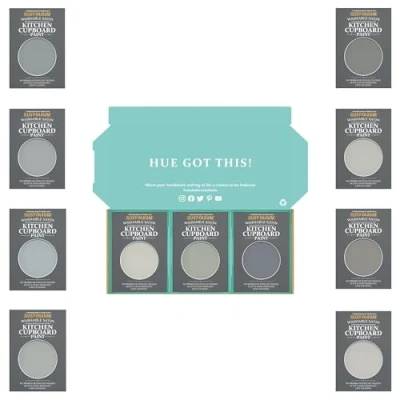 Image of Rust Oleum Kitchen Cupboard Paint in Satin Finish Dusky Greys Tester Box