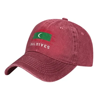 Image of BAAROO Red Cool Maldives Flag Maldivians Country Baseball Cap Patriotic Men Vintage Cotton Washed Denim Adult Unisex Hats