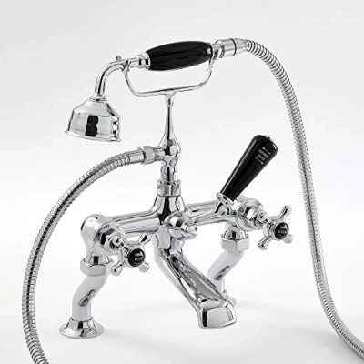 Image of Milano Elizabeth Traditional Bath Shower Mixer Tap Crosshead Handles Chrome Black