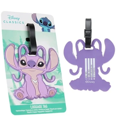 Image of Disney Luggage Tags for Suitcase, Baggage Identification Travel Name Address (Purple Angel)