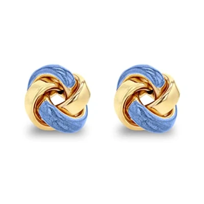 Image of Carissima Gold Women&#039;s 9ct Yellow 11mm Blue Enamel Knot Stud Earrings
