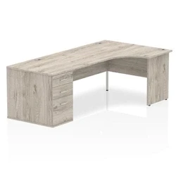 Image of Impulse 1800mm Right Crescent Desk Grey Oak Panel Leg + High Ped