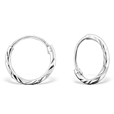 Image of The Goldmine Tiny 10mm Hinged Diamond Cut Sleeper Earrings 925 Sterling Silver