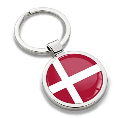 Image of Biomar Labs® 3D Metal Skull Denmark National Flag Keyring Key Ring Accessories Men Women Keychain Gift KK 185