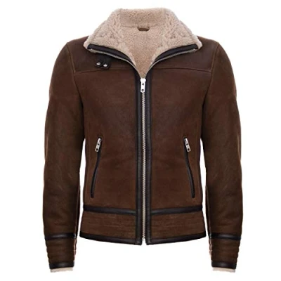 Image of Infinity Leather Mens Retro Pilot Sheepskin Biker Jacket Bogota Tan Size 5XL
