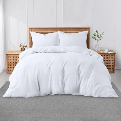 Image of GC GAVENO CAVAILIA Easycare Plain Dyed King Size Duvet Cover, Breathable Percale Bedding Sets, Polycotton Quilt Bedset With Matching Pillow Cases, White