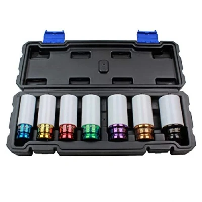 Image of US PRO 3459 7PC 1/2&quot; Dr Alloy Wheel Impact Socket Set Colour Coded
