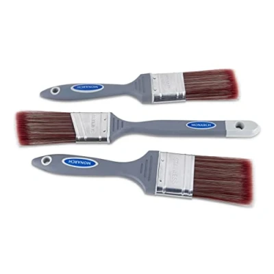 Image of Monarch 3 Pack Paint Brush Set, Easy to Use Synthetic Brushes Decorating Comfort Grip Brushes, Suitable for All Paints, 1x Cutting In Brush, 2x Wall