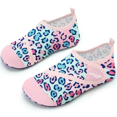 Image of Swim Water Shoes Girls Kids Toddlers Baby Beach Aqua Pool Swimming Socks River Sea Sand Footwear(Leopard PinkBlue 32/33)