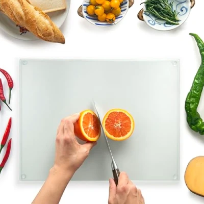 Image of Glass Chopping Board 40x30cm : Worktop Saver for Kitchens Durable, Hygienic Savers Scratch Resistant, Heat Proof, Easy Clean Woven Design