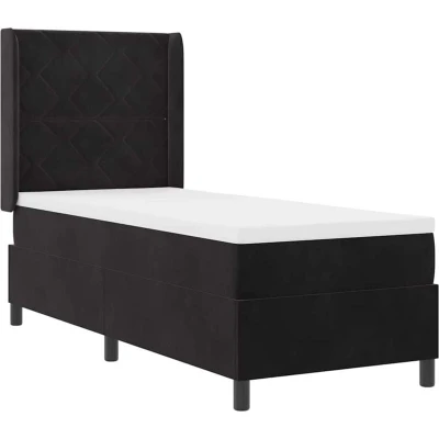 Image of vidaXL Box Spring Bed with Mattress &amp; LED Black 80x200 cm Velvet