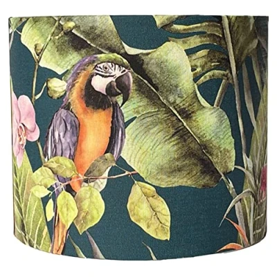 Image of Tropical Parrot Lampshade for Ceiling Light Shade &amp; Table Lamps Navy Blue Jungle Animal Bird, Green Palm Leaf Design