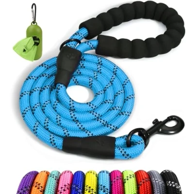 Image of Taglory Rope Dog Lead with Soft Padded Handle, 1.2 m Reflective and Multi Colour for Small Dogs, 1.0 cm, Blue