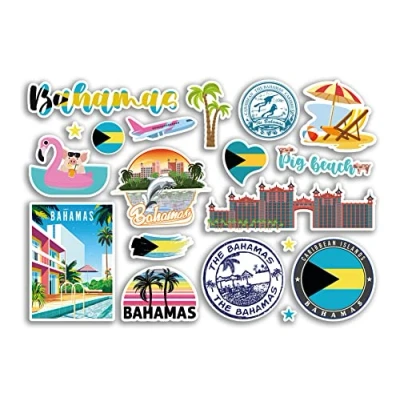 Image of A5 Sticker Sheet Bahamas Vinyl Stickers Caribbean Country Landmarks Holiday Stamp Summer Map Flag Travel City Luggage Scrapbooking #79027