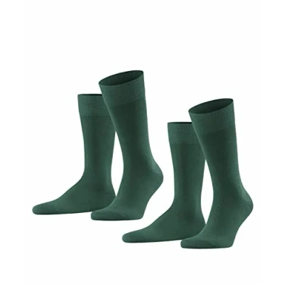 Image of FALKE Men&#039;s Happy 2 Pack M SO Cotton Plain Pairs Socks, Green (Hunter 7441), 8.5 11