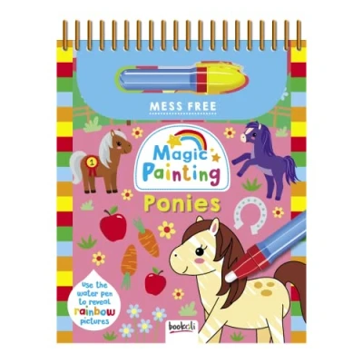 Image of Bookoli Magic Painting Ponies Mess Free Book Water Activity for Kids Fun Arts and Crafts Toddlers Includes 6 Pony Pictures Re fillable Pen