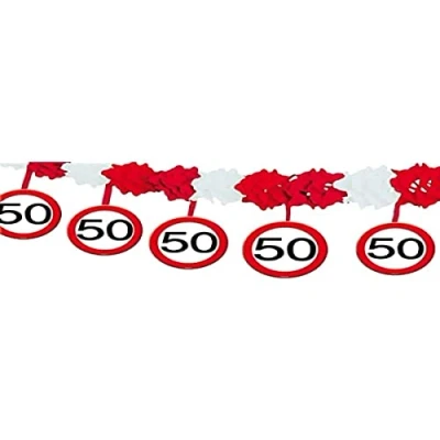 Image of Folat 05233 50th Birthday Traffic Sign Garland with Hangers, Multi Colours, Zahl 50