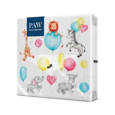 Image of PAW Napkins 3 Ply (33 x 33 cm) 20 Pieces Perfect for Children&#039;s Birthdays Parties, picnics, Tea Parties Colorful Paper Color: Child Fun