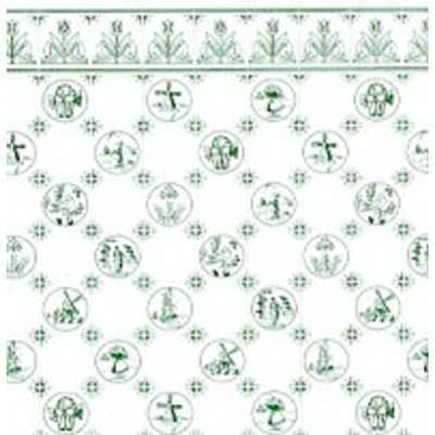 Image of Melody Jane Dolls House Green White Delft Dutch Tile Miniature Print 1:24 Scale Wallpaper