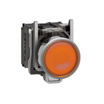 Image of Schneider Electric Harmony XB4 Illuminated Push Button Switch, Metal, Spring Return, 1NO + 1NC, 230…240V AC, 22mm Mount, Flush Operator Profile, XB4BW35M5, Orange
