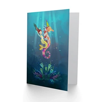 Image of Wee Blue Coo Mermaid Seahorse Yellow Blank Greetings Card