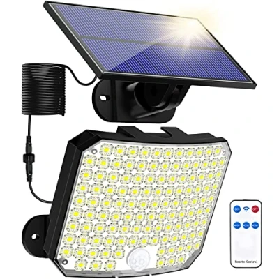 Image of Solar Lights Outdoor, Security Light with Motion Sensor 118 LED Powered Pir Wall 16.5Ft/5M Cable for Garden, Yard, Pathway IP65 Waterproof, Separate Panel, 1 Pack