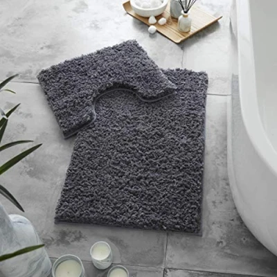 Image of GC GAVENO CAVAILIA Microfibre Bath Mats Sets For Bathroom 2 Piece Pedestal Set Non Slip Quick Drying Shower Mat, Water Absorbent Washable Toilet Rug Charcoal