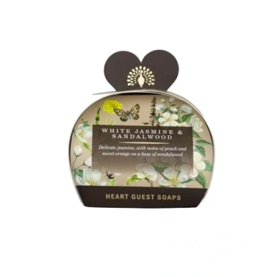 Image of The English Soap Company Packed Guest Soaps, Sandalwood Shea Butter Heart Shaped Moisturising Soaps for Face and Body, White Jasmine Scent 3 x 20g