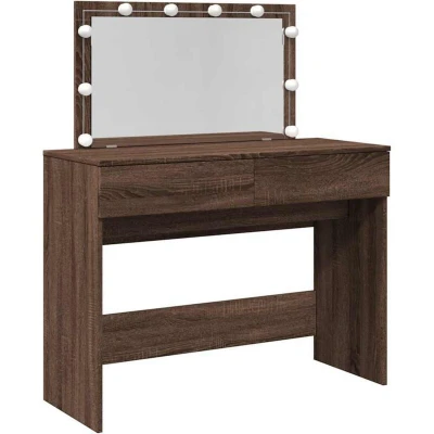 Image of vidaXL Dressing Table with LED Brown Oak 100x40x120 cm