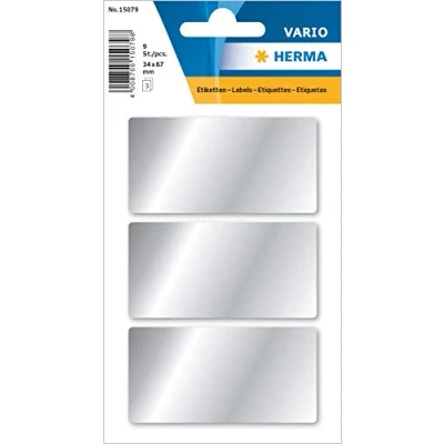 Image of HERMA Coloured Labels, 3 Labels per Sheet, Sheets, 34 x 67 mm, 9 Self Adhesive Large Stickers, Blank Sticky Multi Purpose for Office Kitchen Home, Silver