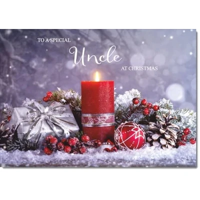 Image of doodlecards Uncle Christmas Card Festive Red Candle Medium Size for with Plain Envelope