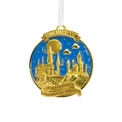 Image of Hallmark Hogwarts School of Witchcraft &amp; Wizardry Premium Metal Ornament, Night Time Scene, Harry Potter Tree Decoration, Christmas Hanging Gifts for