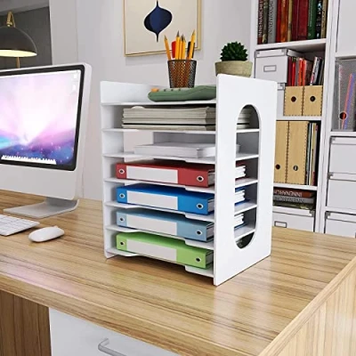 Image of PUNCIA 7 Tiers Paper Tray A4 Desk Tidy Organizer Desktop White File Holder Office Mail Letter &amp; Sorter Document Notebooks Storage Rack for Home School Classroom
