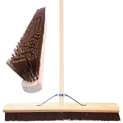 Image of 36 Stiff Broom Outdoor Yard Brush with PVC Hard Bristle Durable Metal Stay Arm &amp; Large 4ft 6in (120cm) Wooden Handle Heavy Duty Garden Sweeping