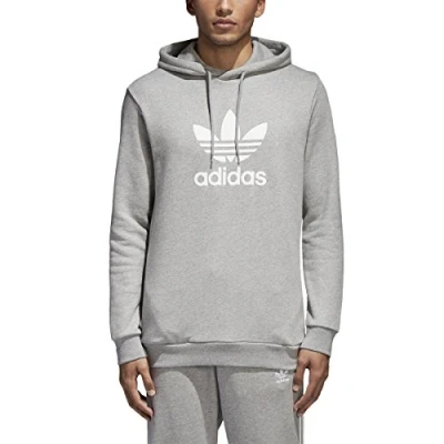 Image of Adidas Men Trefoil Hooded Sweatshirt Medium Grey Heather, Small
