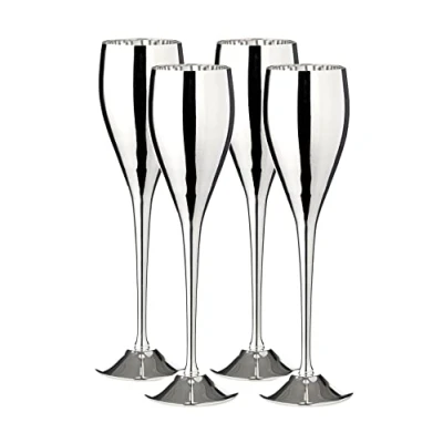 Image of Edzard Set of 4 Dodo Champagne Flutes (200 ml) Silver Plated Glasses, Glasses for Wine, Sparkling Prosecco, Made Brass in high Gloss