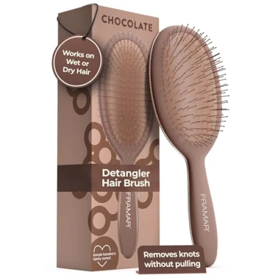 Image of FRAMAR Hair Brush Detangler Wet Detangle For Girls &amp; Kids, Chocolate