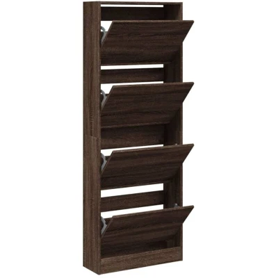 Image of vidaXL Shoe Cabinet Brown Oak 60x21x163.5 cm Engineered Wood