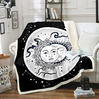 Image of Loussiesd Sun and Moon Fleece Throw Blanket Bohemian Style Sherpa for Kids Adults Boho Exotic Plush Galaxy Astrology Fuzzy Sofa Bed Couch Baby 30x40 Inch